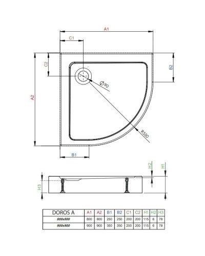 Акриловый поддон 90x90 см Radaway Doros A Compact SDRA9090-05
