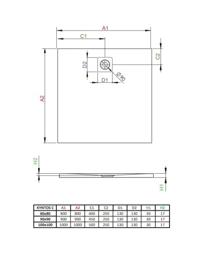 Поддон из литого мрамора 80x80 см Radaway Kyntos C Anthracite HKC8080-64