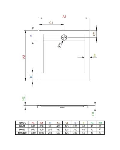 Поддон из литого мрамора 80x80 см Radaway Teos C White HTC8080-04