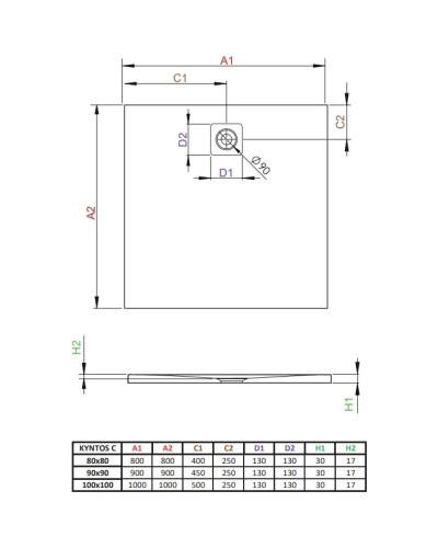 Поддон из литого мрамора 100x100 см Radaway Kyntos C Cemento HKC100100-74
