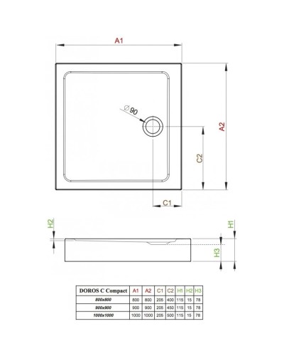 Акриловый поддон 90x90 см Radaway Doros C Compact Stone White SDRC9090-05-04S
