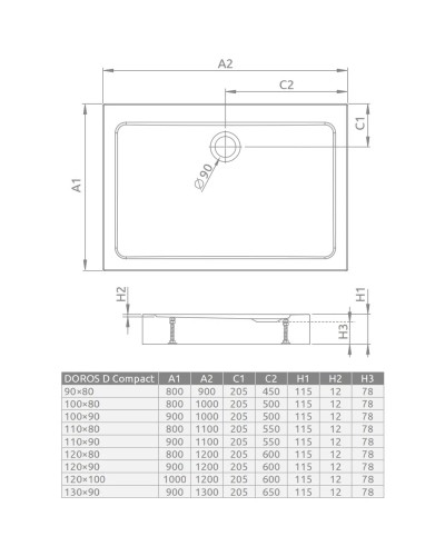 Акриловый поддон 110x80 см Radaway Doros D Compact Stone White SDRD1180-05-04S