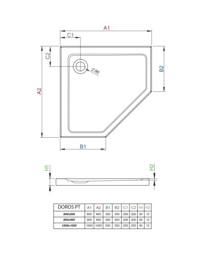 Акриловый поддон 90x90 см Radaway Doros PT Stone White SDRPT9090-01-04S