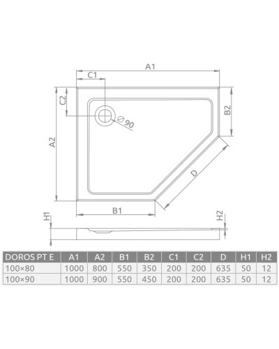 Акриловый поддон 100x90 см Radaway Doros PT E SDRPT1090-01L