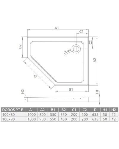 Акриловый поддон 100x90 см Radaway Doros PT E SDRPT1090-01R