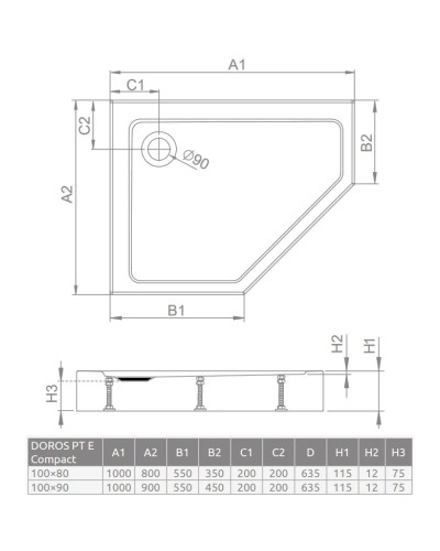 Акриловый поддон 100x80 см Radaway Doros PT E Compact SDRPTP1080-05L