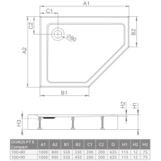 Акриловый поддон 100x90 см Radaway Doros PT E Compact SDRPTP1090-05L
