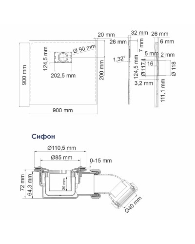 Душевой поддон 90x90 см WasserKRAFT Main 41T 41T03