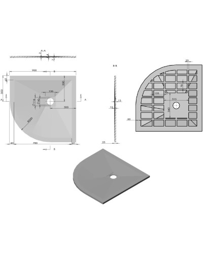Душевой поддон из литого мрамора 90х90 см Vincea VST-4SQ9090G