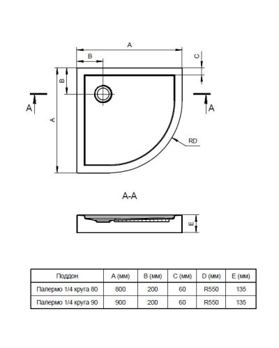 Акриловый поддон 90x90 см Santek Палермо 1.WH30.2.478