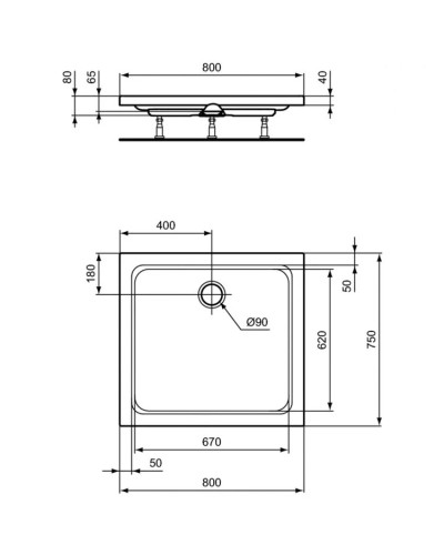 Акриловый поддон 80x75 см Ideal Standard Hotline K277101