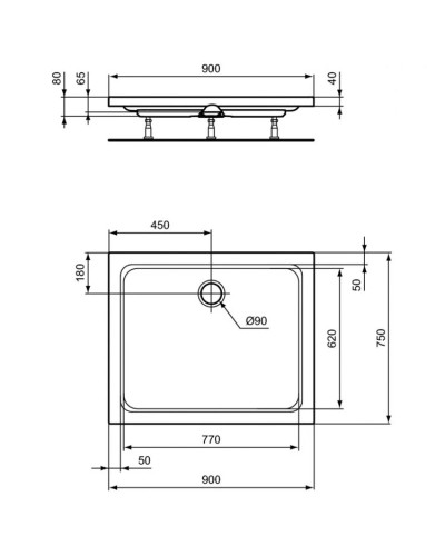 Акриловый поддон 90x75 см Ideal Standard Hotline K277201