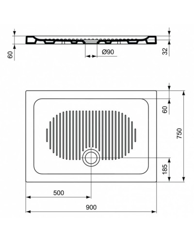 Керамический поддон 90х75 см Ideal Standard Connect T267201