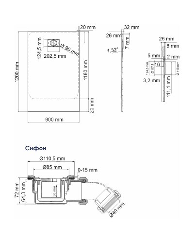Душевой поддон из стеклопластика WasserKRAFT Elbe 120x90 74T07 Черный матовый
