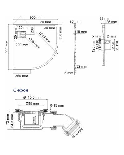 Душевой поддон из стеклопластика WasserKRAFT Main 90x90 41T01 Белый матовый