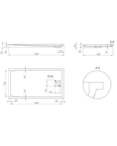 Душевой поддон из литьевого мрамора 150x80 см Salini S-Stone Capri, покраска по RAL полностью 120221MRF