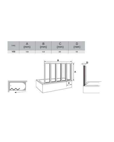 Шторка на ванну Ravak Supernova VS5 114 794E010041 профиль Белый витраж пластик Rain