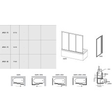 Боковая стенка для шторки на ванну Ravak Supernova APSV-70 95010U02Z1 профиль Сатин стекло Transparent