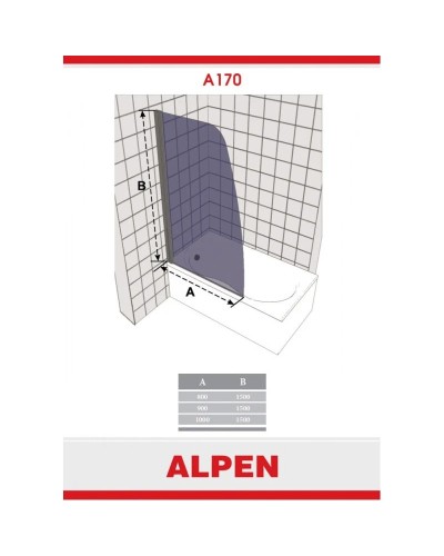 Шторка для ванны Alpen Alpina 100 см прозрачное стекло A170N-100