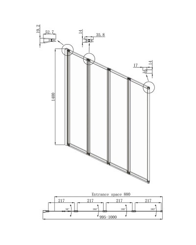 Шторка на ванну Ambassador Bath Screens 100х140 16041111L профиль Хром стекло CrystalPure