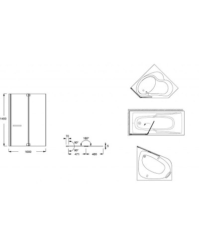 Шторка на ванну Jacob Delafon Bain Douche Neo 100х140 E4931-GA профиль Хром стекло прозрачное