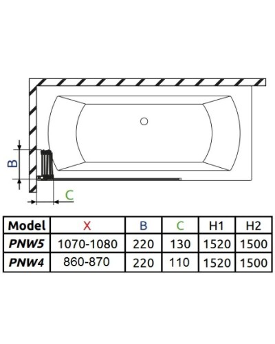 Шторка для ванны Radaway EOS PNW5 107 прозрачное