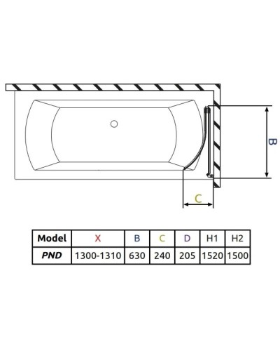 Шторка для ванны Radaway EOS PND 130 R прозрачное