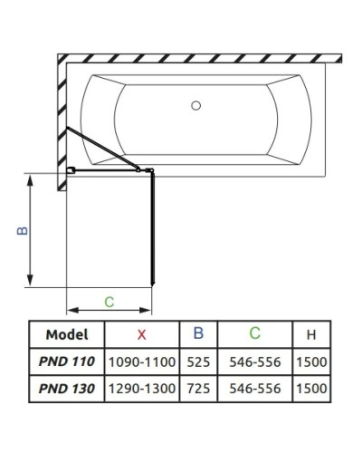 Шторка для ванны Radaway EOS II PND 130 L прозрачное