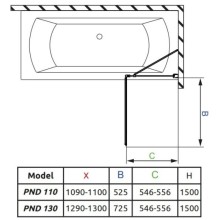 Шторка для ванны Radaway EOS II PND 130 R прозрачное