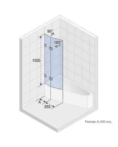 Шторка на ванну Riho VZ Scandic NXT X500 Space Saver 91 P G001172120 (GX00642C2) профиль Хром стекло прозрачное