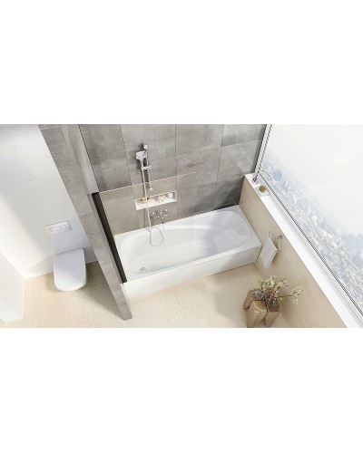 Шторка на ванну Ravak Pivot PVS1-80 79840300Z1 профиль Черный стекло Transparent