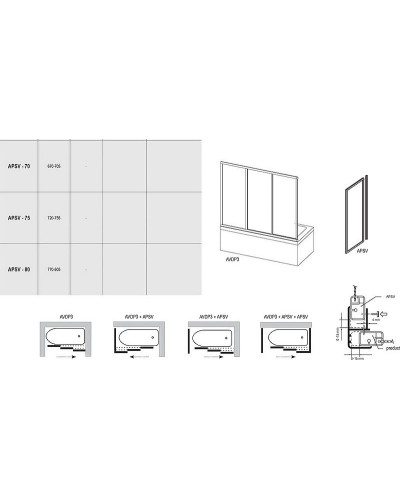 Боковая стенка для шторки на ванну Ravak Supernova APSV 80 95040102ZG профиль Белый стекло Grape