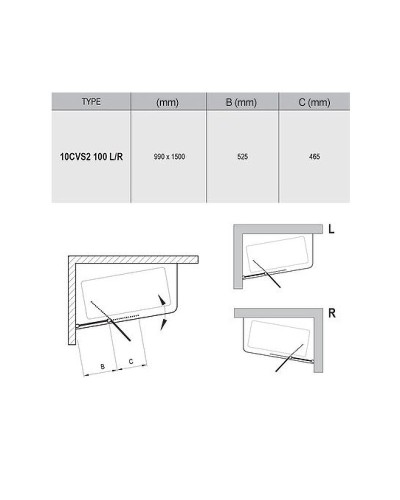 Шторка на ванну Ravak 10° CVS2-100 100х150 L 7QLA0103Z1 профиль Белый стекло Transparent