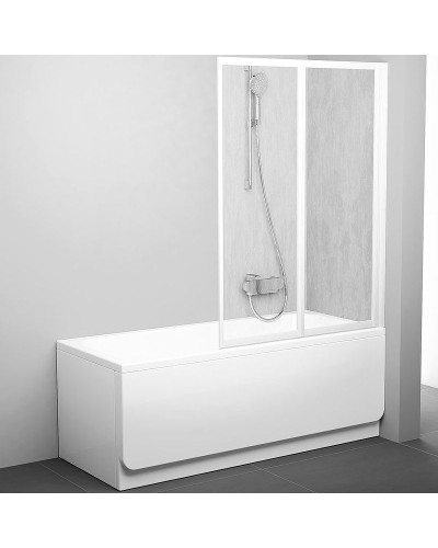 Шторка на ванну Ravak Behappy VS2 105 796M010041 профиль Белый витраж пластик Rain