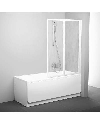 Шторка на ванну Ravak Behappy VS2 105 796M010041 профиль Белый витраж пластик Rain