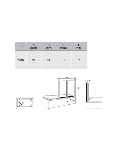 Шторка на ванну Ravak Behappy VS2 105 796M010041 профиль Белый витраж пластик Rain
