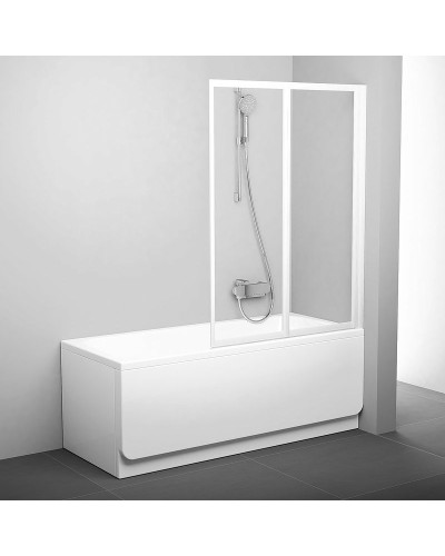 Шторка на ванну Ravak Behappy VS2 105 796M0100Z1 профиль Белый стекло Transparent