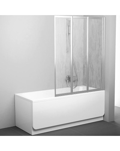 Шторка на ванну Ravak Behappy VS3 115 795S0U0041 профиль Сатин витраж пластик Rain