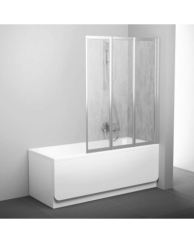 Шторка на ванну Ravak Behappy VS3 115 795S0U0041 профиль Сатин витраж пластик Rain