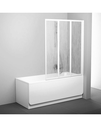 Шторка на ванну Ravak Behappy VS3 130 795V010041 профиль Белый витраж пластик Rain