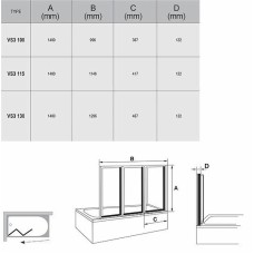Шторка на ванну Ravak Behappy VS3 130 795V0U0041 профиль Сатин витраж пластик Rain