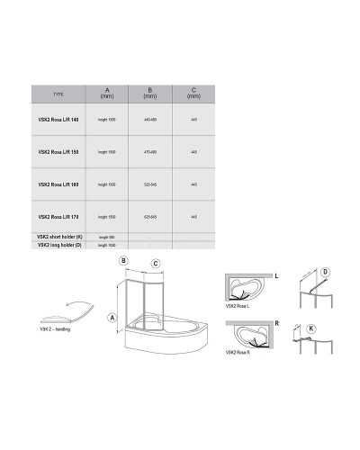 Шторка на ванну Ravak Supernova VSK2 Rosa 160 R 76P9010041 профиль Белый витраж пластик Rain