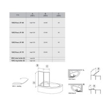 Шторка на ванну Ravak Supernova VSK2 Rosa 170 R 76PB0100Z1 профиль Белый стекло Transparent
