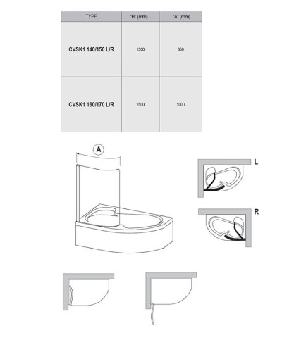 Шторка на ванну Ravak Chrome CVSK1 Rosa 140/150 L 7QLM0100Y1 профиль Белый стекло Transparent