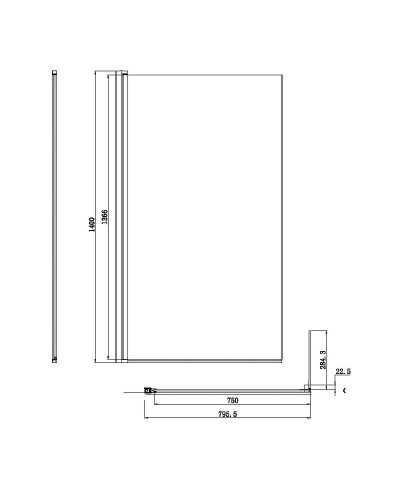 Шторка на ванну Damixa Skyline 80х140 DX35WBS-D080-140MT профиль Хром стекло прозрачное