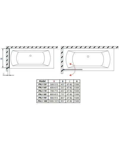 Шторка для ванны Radaway Nes PNJ 70 L прозрачное