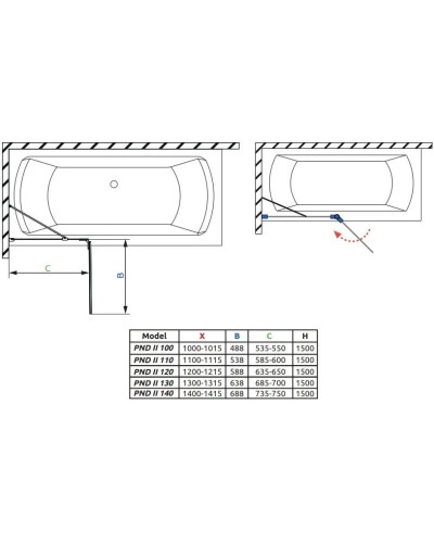 Шторка для ванны Radaway Essenza New Black PND II 110 L прозрачное