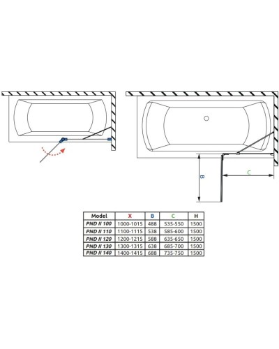 Шторка для ванны Radaway Essenza New Black PND II 120 R прозрачное