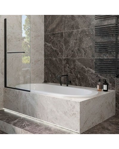 Шторка на ванну Veconi Palau 90 PL79B-90-01-C4 профиль Черный матовый стекло прозрачное