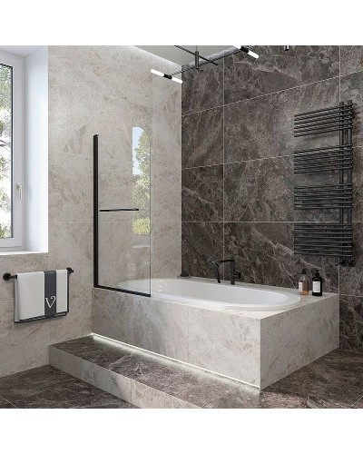 Шторка на ванну Veconi Palau 90 PL79B-90-01-C4 профиль Черный матовый стекло прозрачное